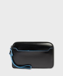 Piquadro Blue Square clutch bag with 2 zips in black leather
