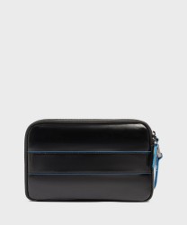 Piquadro Blue Square clutch bag with 2 zips in black leather