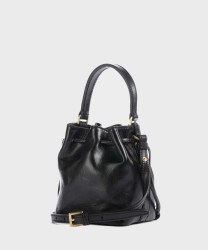 The Bridge Story Black Leather Bucket Shoulder Bag