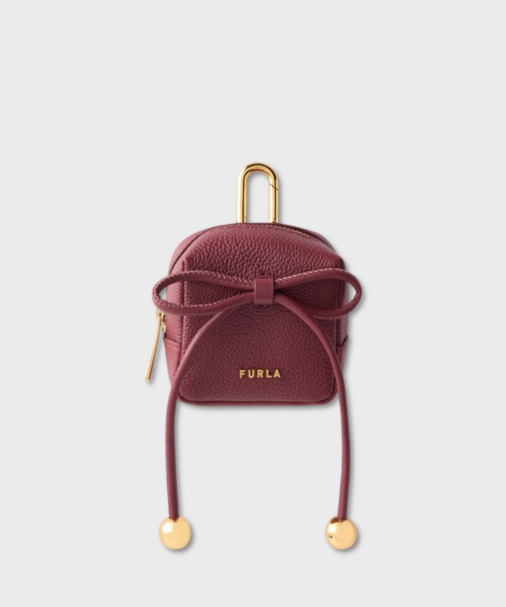 Furla Poppy ribbon case keychain with leather...