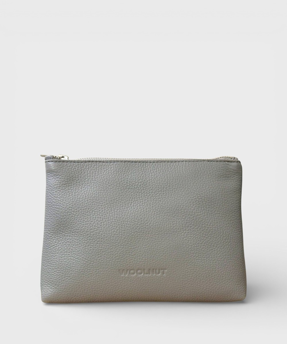 Woolnut Archives gray leather pouch bag