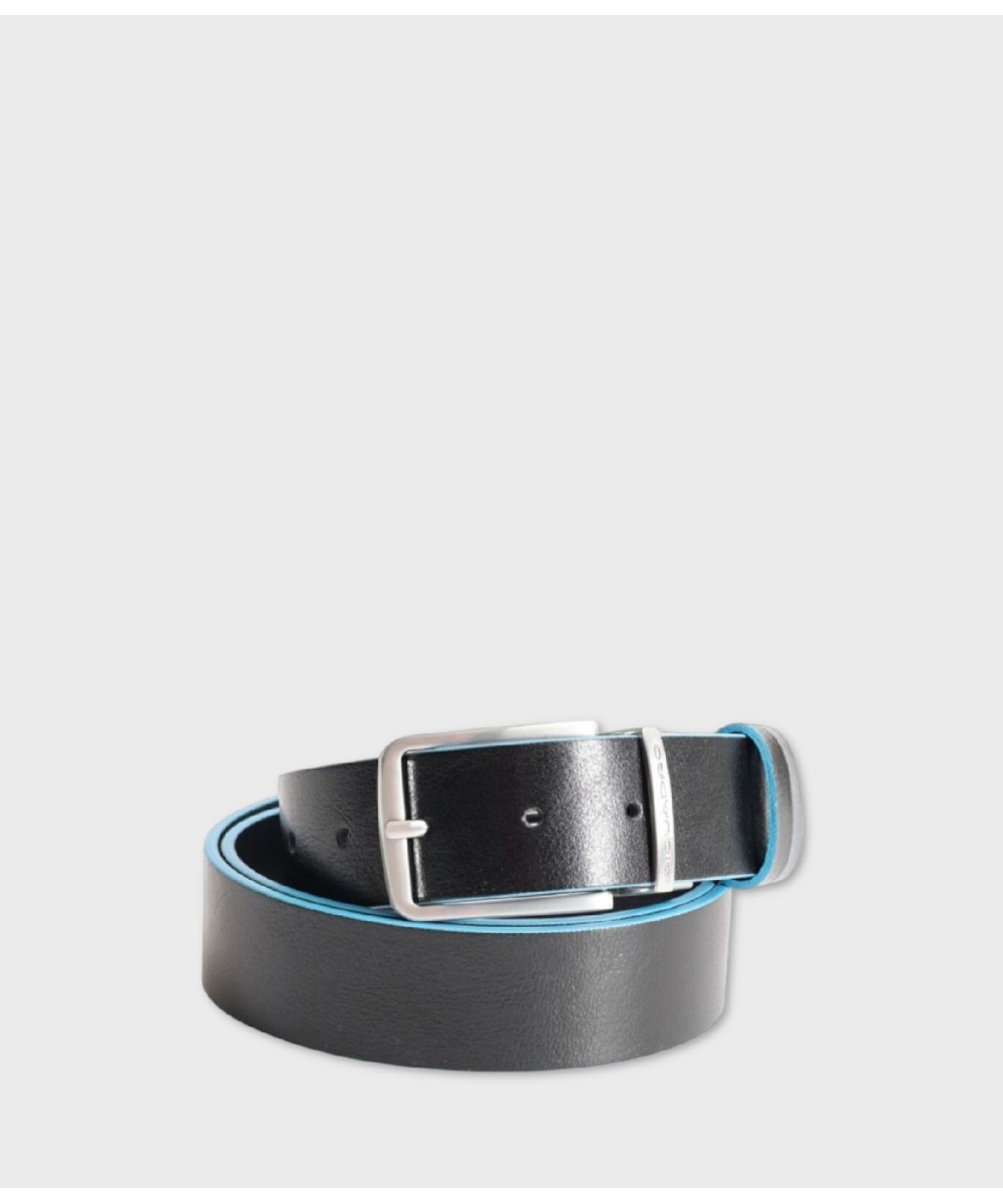 Piquadro Blue Square cintura reversibile in pelle nera e blu