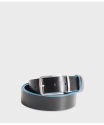 Piquadro Blue Square cintura reversibile in pelle nera e blu