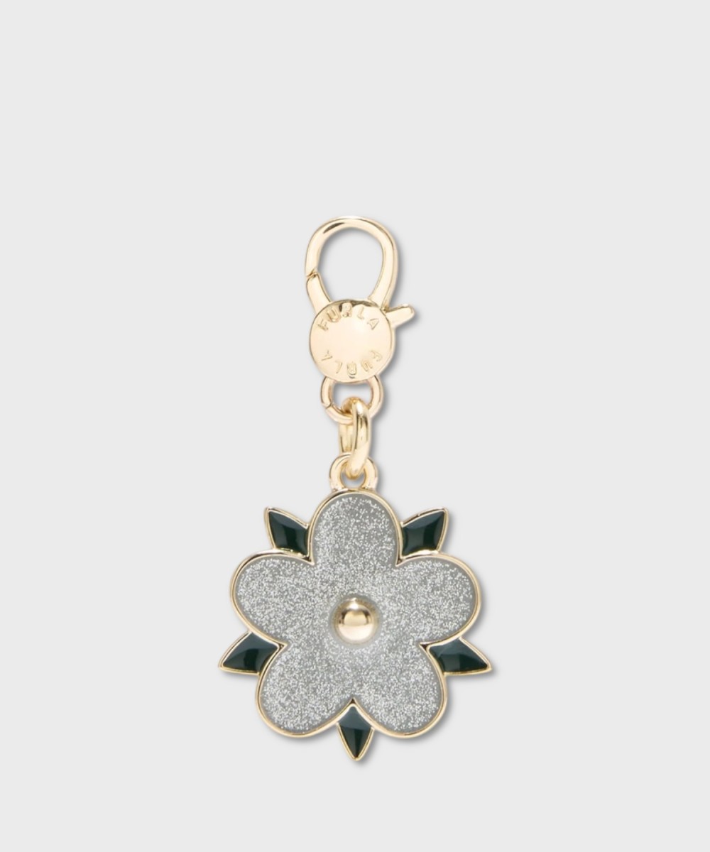 Furla Hashtag Flower Charm Keychain with Silver...