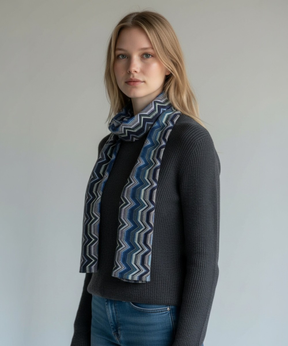 Missoni zig zag cotton scarf, blue