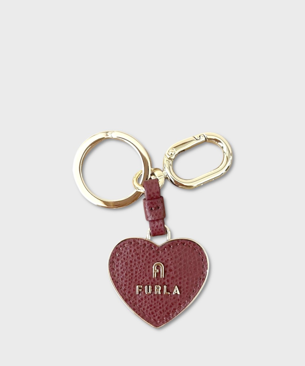 Furla Camelia heart charm keychain with red...