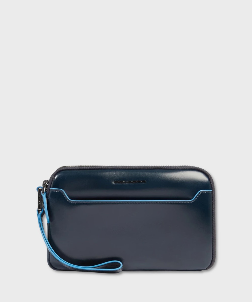 Piquadro Blue Square clutch bag with 2 zips in...