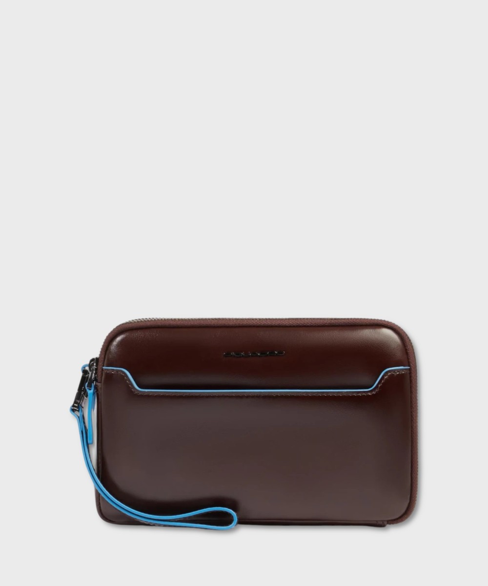 Piquadro Blue Square clutch bag with 2 zips in...