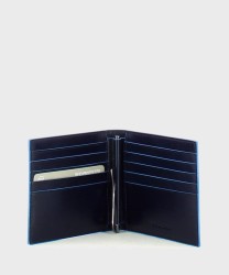 Piquadro Blue Square portafogli con fermaglio 10 cc in pelle blu