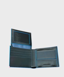 Piquadro Blue Square wallet with coin purse, 8+1 cc, black leather