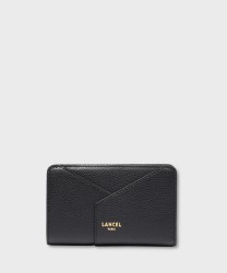 Lancel Paris Enveloppe Wallet with Coin Purse in Black Leather