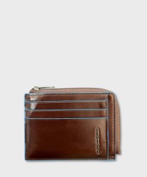 Piquadro Blue Square bustina 8+4 cc con zip, mogano pelle
