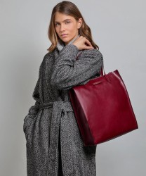 The Bridge Mirra borsa shopping con zip in pelle rosso barolo
