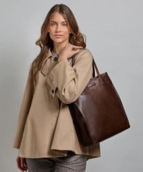 The Bridge Mirra Mocha Brown Leather Zip-Up Shopping Bag