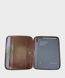 Piquadro Blue Square A4 document holder with zip, mahogany leather