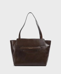 The Bridge Lucrezia mocha brown leather shoulder shopper bag