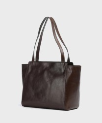 The Bridge Lucrezia mocha brown leather shoulder shopper bag