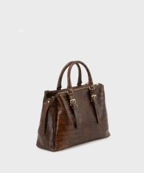 Ripani Tessa handbag and shoulder bag in dark brown crocodile-print leather