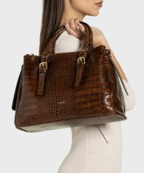 Ripani Tessa handbag and shoulder bag in dark brown crocodile-print leather