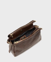 Ripani Tessa shoulder and crossbody bag in dark brown crocodile-print leather