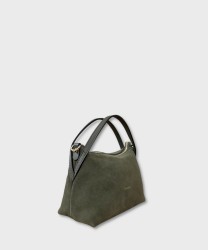 Ripani Maya handbag and shoulder bag in forest green leather and suede