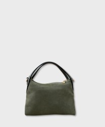 Ripani Maya handbag and shoulder bag in forest green leather and suede