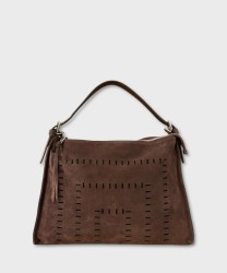 Ripani Emma borsa a spalla e a tracolla in suede testa di moro