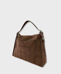 Ripani Emma borsa a spalla e a tracolla in suede testa di moro