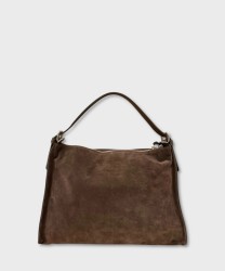 Ripani Emma borsa a spalla e a tracolla in suede testa di moro