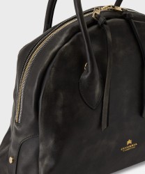 Cuoieria Fiorentina Lua Large Black Texas Leather Bowling Shoulder Bag