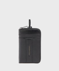 Piquadro Victor key holder with card holder in black leather