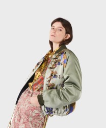 Mantero Mirta Green Silk Satin Reversible Jacket with Horse Print