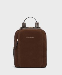 Piquadro Circle backpack in dark walnut brown leather and suede