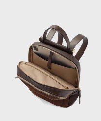 Piquadro Circle backpack in dark walnut brown leather and suede