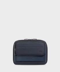Piquadro Oberon shoulder bag in blue leather and fabric