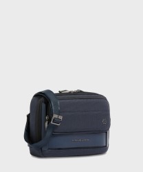 Piquadro Oberon shoulder bag in blue leather and fabric