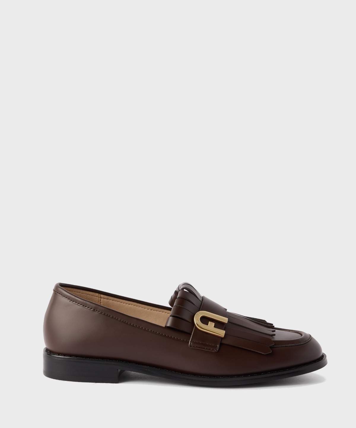 Furla Lidia moccasin with fringe in chocolate matte leather