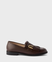 Furla Lidia moccasin with fringe in chocolate matte leather