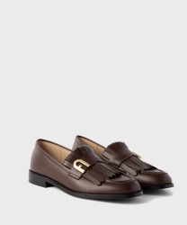 Furla Lidia moccasin with fringe in chocolate matte leather