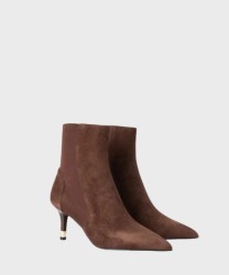 Furla Aria pointed ankle boot in chocolate brown suede leather