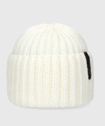 Borsalino Bell Beanie Ribbed Virgin Wool Hat, Cream