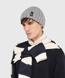 Borsalino Hill Beanie Ribbed Eco Cashmere Hat, Ocean Blue