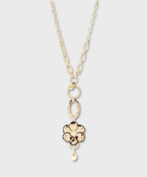 Sodini La Dame necklace with oval link and pendant flower, gold