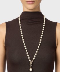 Sodini Daphne long necklace with pearls and pendant, gold