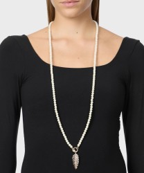 Sodini Daphne long necklace with pearls and pendant leaf, gold
