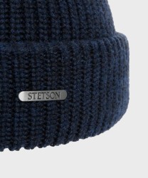 Stetson Beanie Merino Wool Ribbed Hat Navy Blue