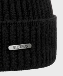 Stetson Beanie Hat in Black Merino Wool