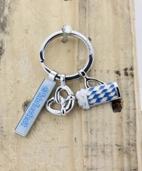 Troika Archive Oktoberfest Beer Pretzel Keychain, 3 Metal Charms
