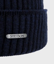 Stetson Beanie Hat in Navy Blue Merino Wool