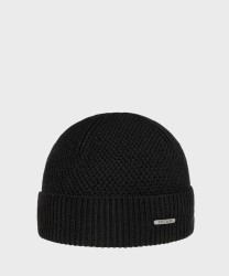 Stetson Beanie berretto a punto riso in lana merino nero